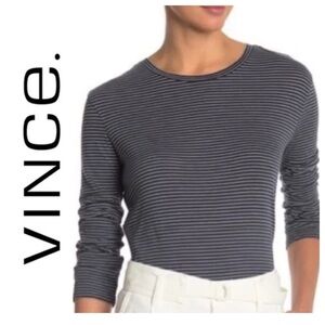 Vince Pima Cotton Navy Blue Striped 3/4 Sleeve Top Size XL NWT
